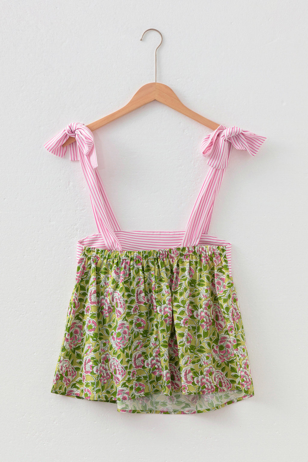Pink Floral Printed Knot Straps Babydoll Tank Top