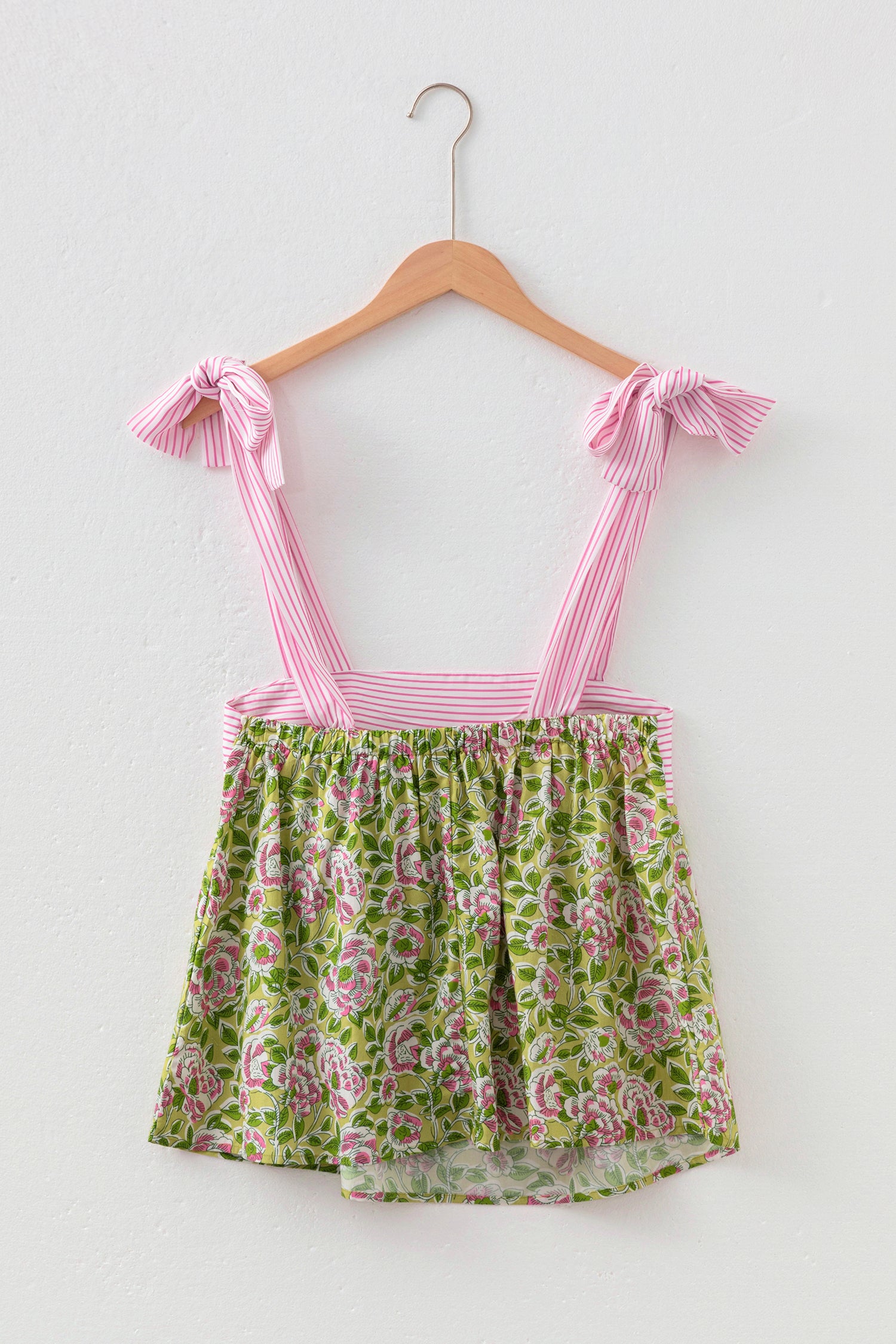 Pink Floral Printed Knot Straps Babydoll Tank Top