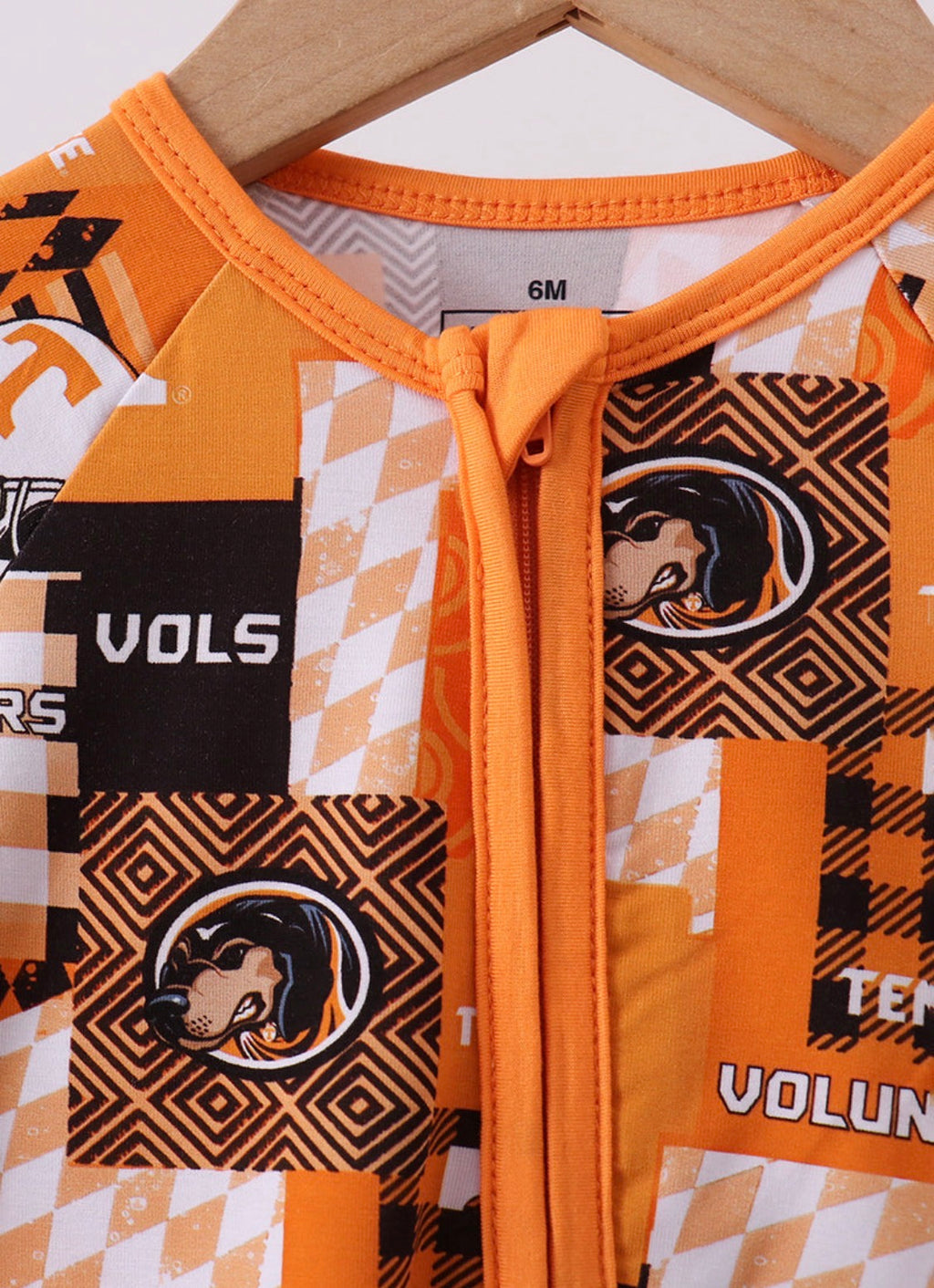 Orange Tennessee vols bamboo zipper onesie