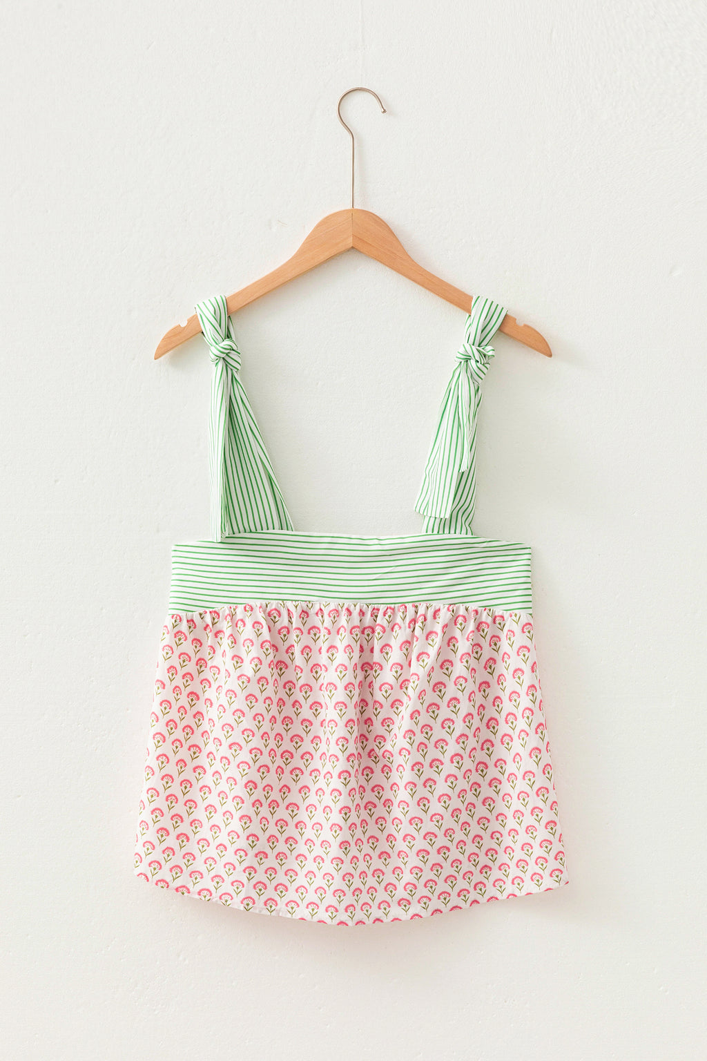 Pink Floral Printed Knot Straps Babydoll Tank Top