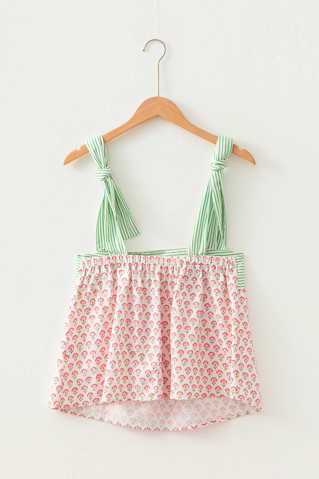 Pink Floral Printed Knot Straps Babydoll Tank Top