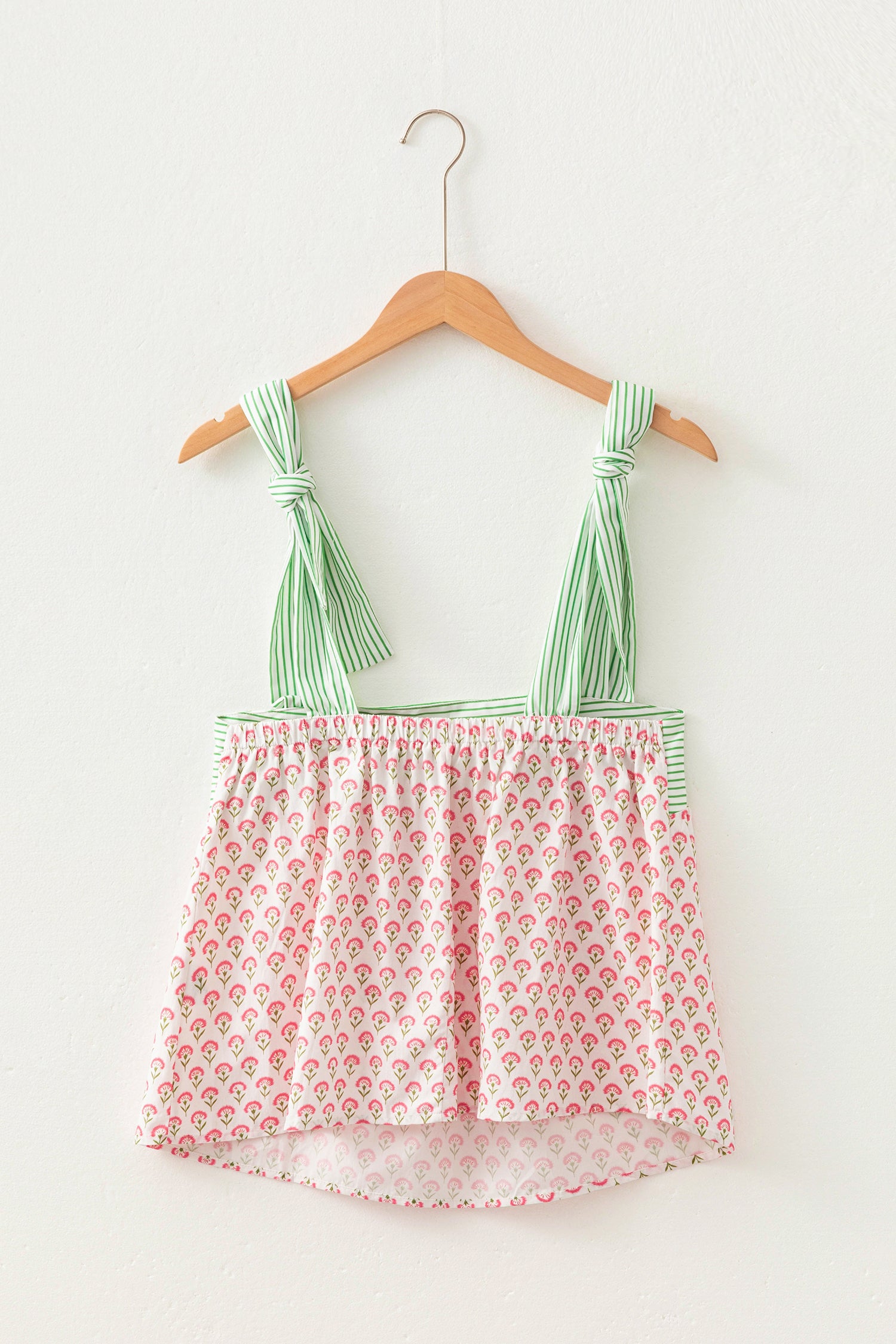 Pink Floral Printed Knot Straps Babydoll Tank Top