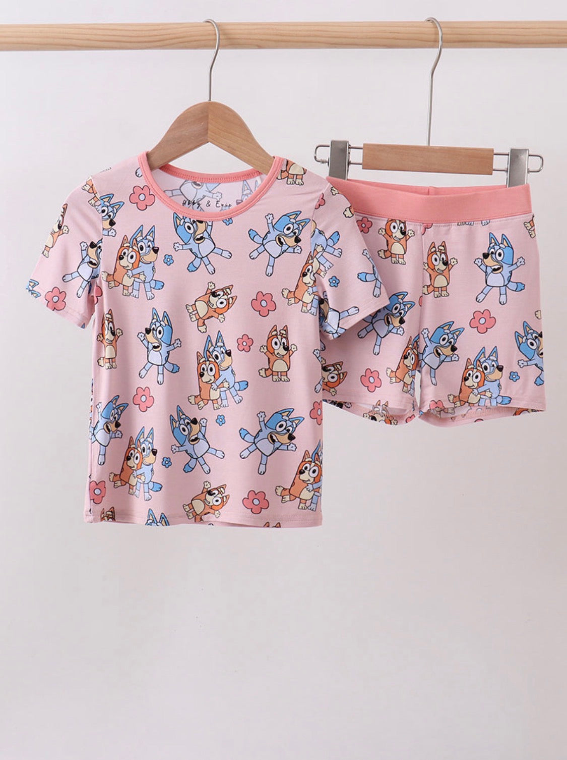 Pink character bamboo pajama set