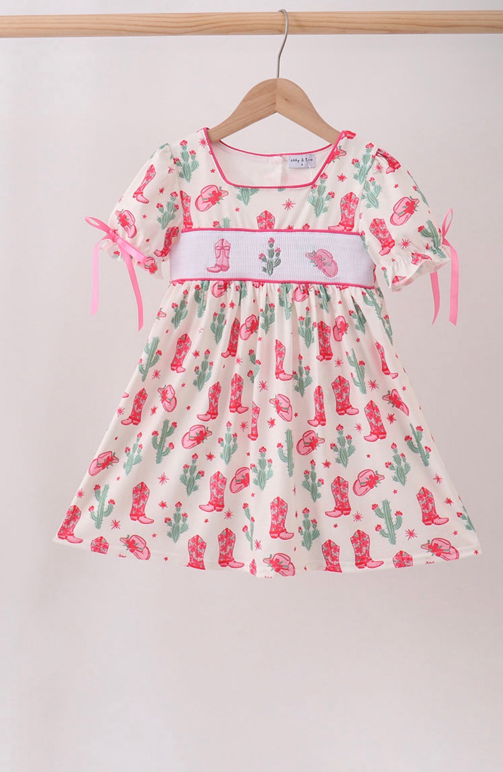 pink boots smocked dress