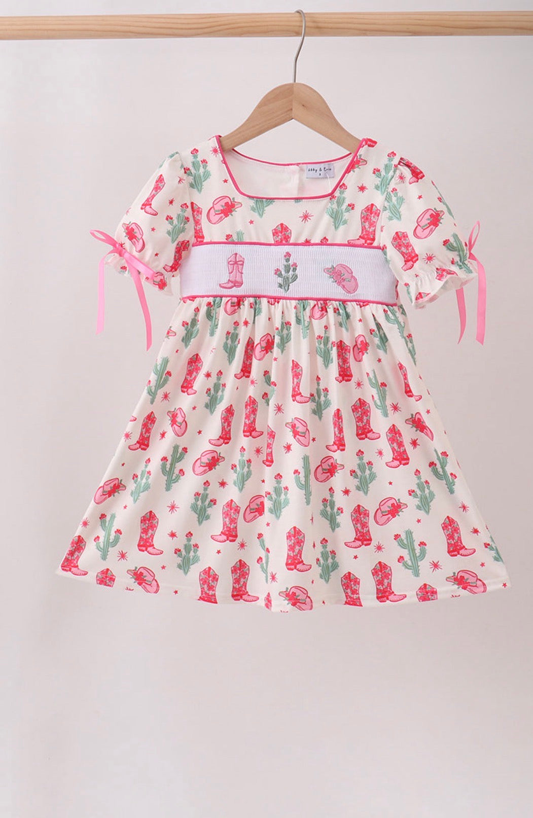 pink boots smocked dress