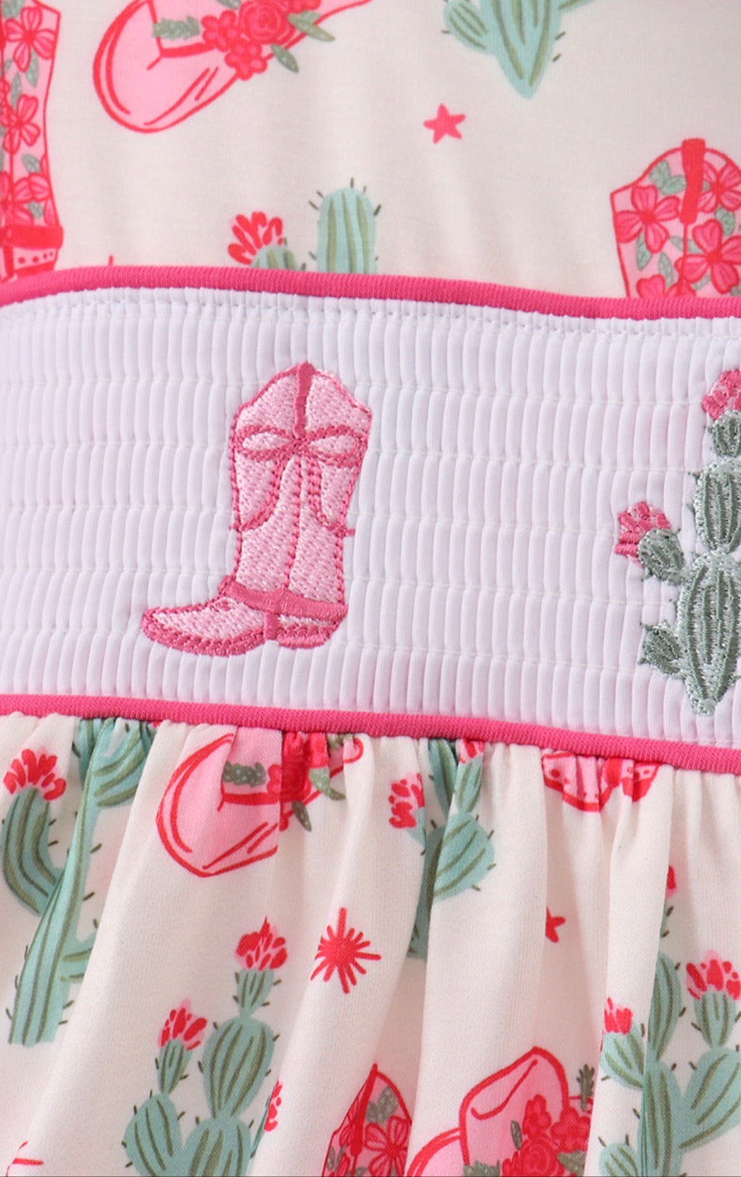 pink boots smocked dress