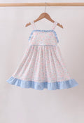 Blue floral print ruffle dress