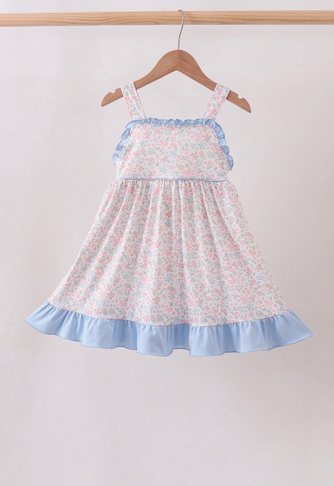 Blue floral print ruffle dress