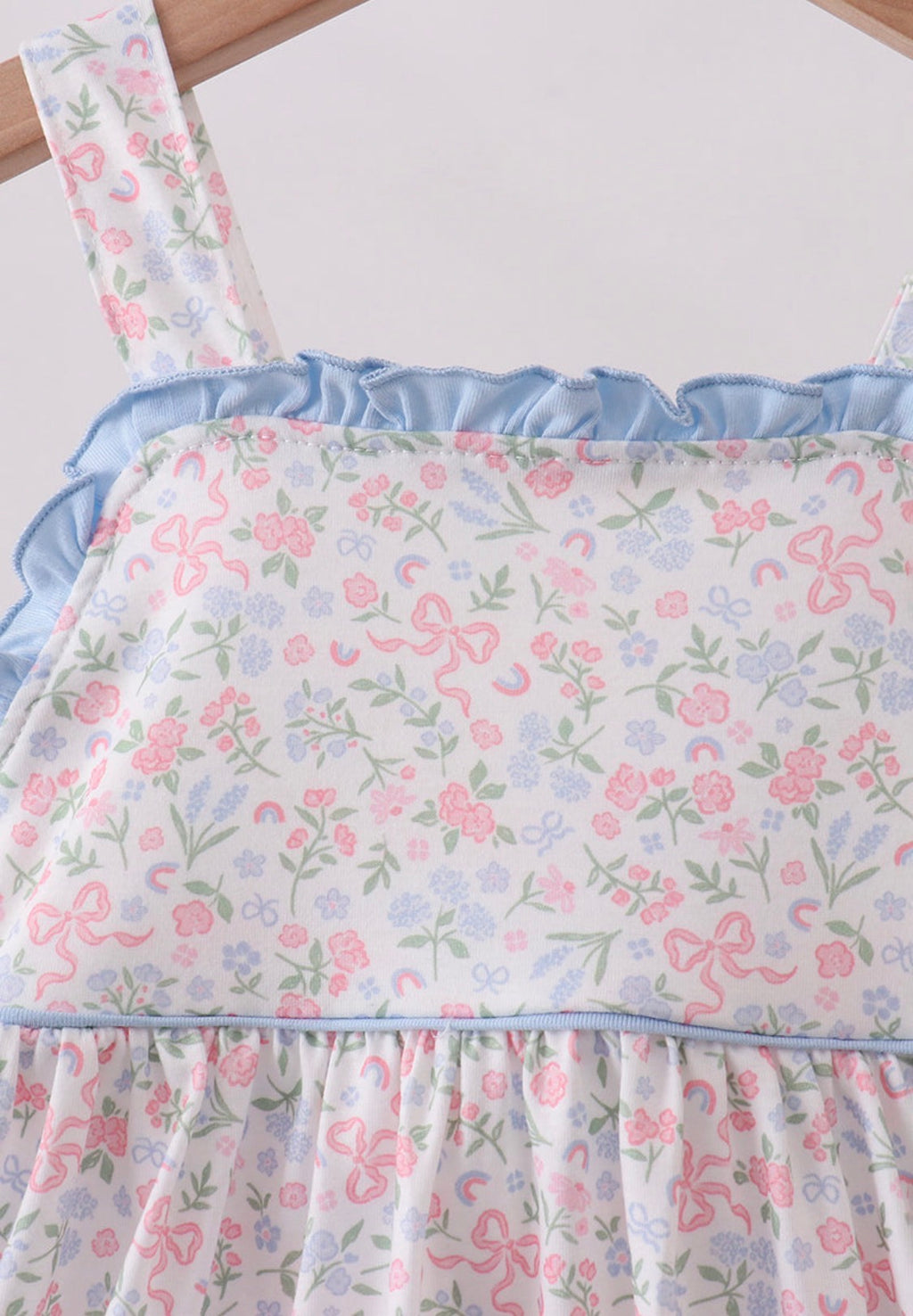 Blue floral print ruffle dress