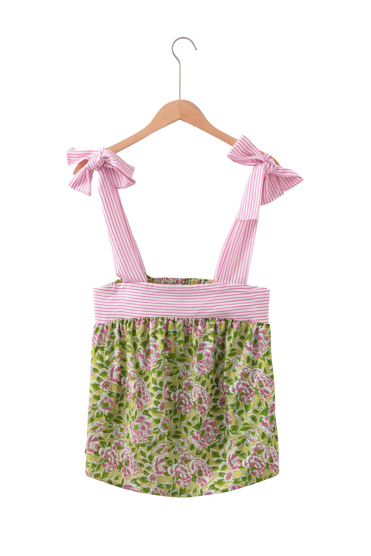 Pink Floral Printed Knot Straps Babydoll Tank Top