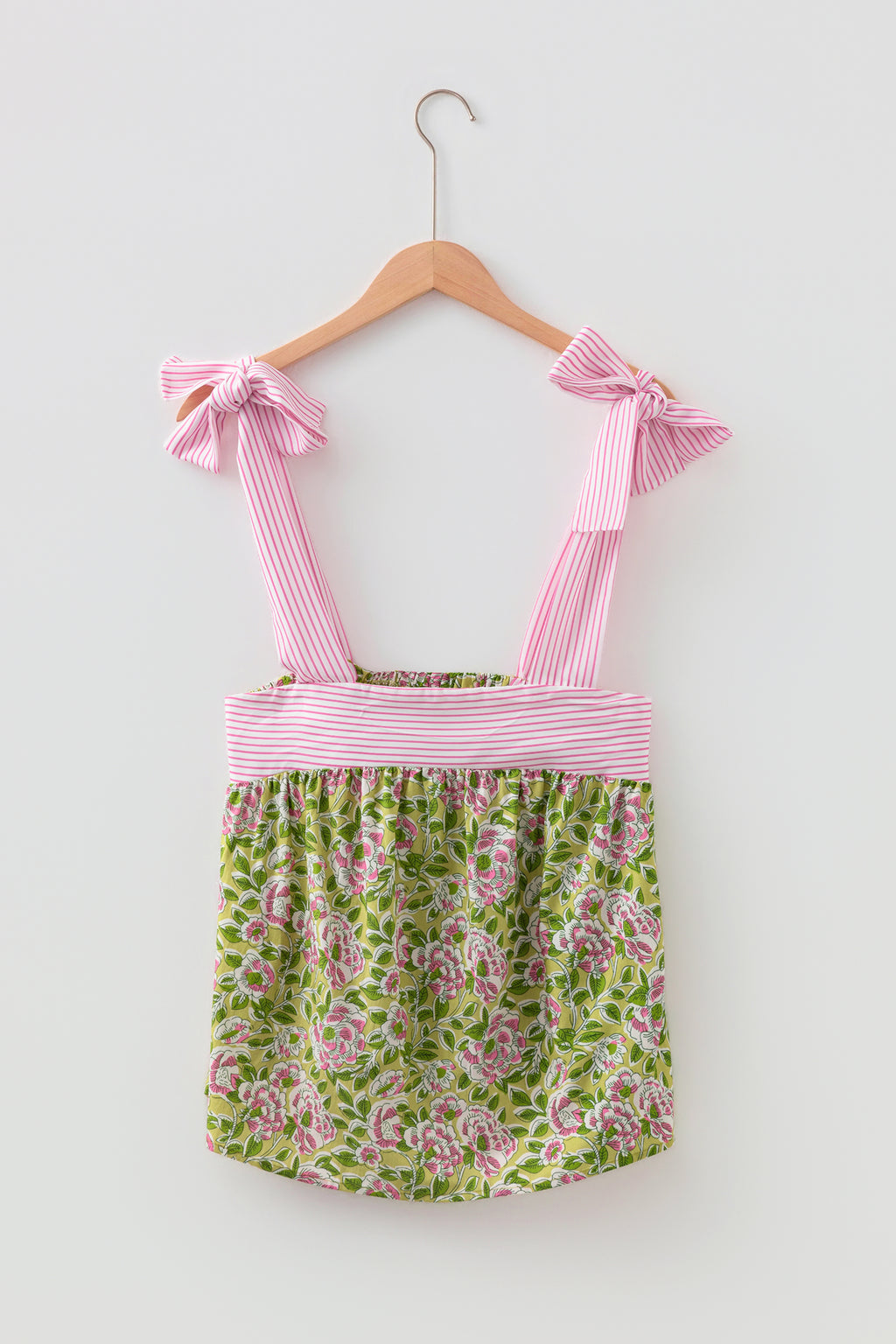 Pink Floral Printed Knot Straps Babydoll Tank Top