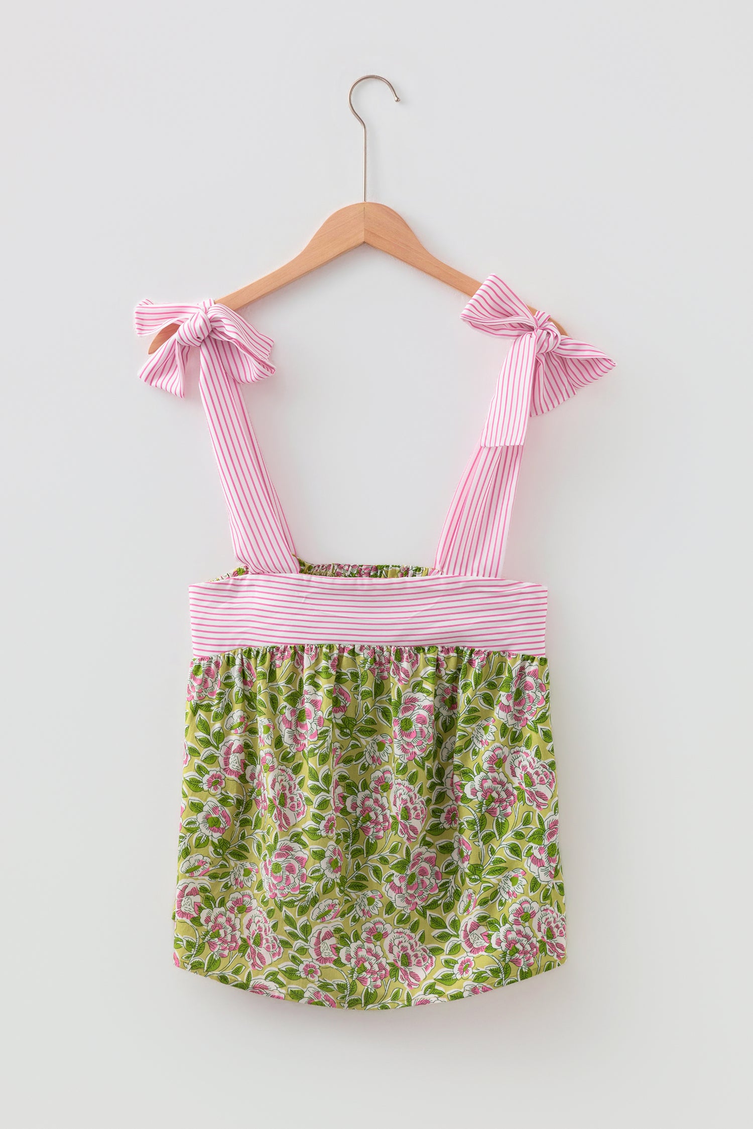 Pink Floral Printed Knot Straps Babydoll Tank Top