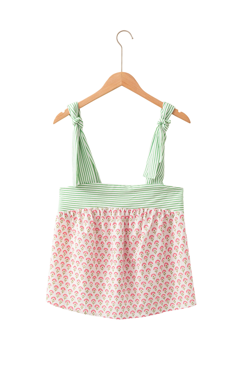 Pink Floral Printed Knot Straps Babydoll Tank Top
