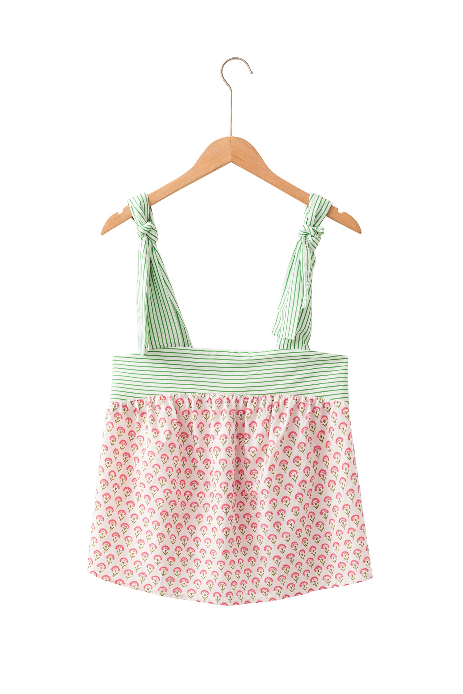 Pink Floral Printed Knot Straps Babydoll Tank Top